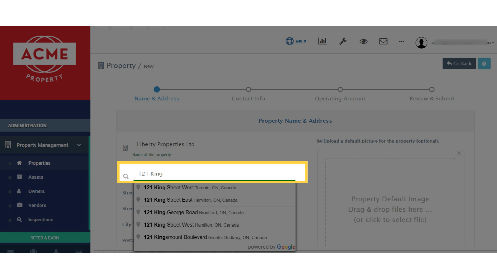 Start typing the address here