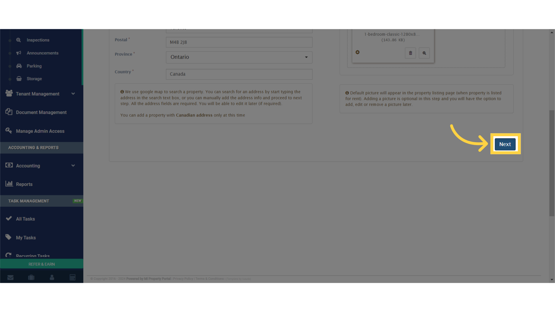 Go to the 'Next' step