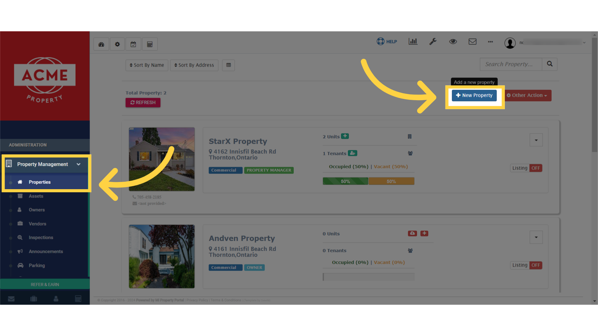 Click on this 'New Property' icon