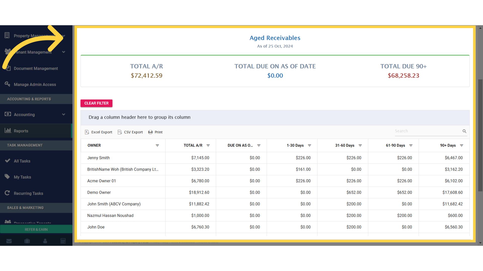 Click 'Aged Receivables'