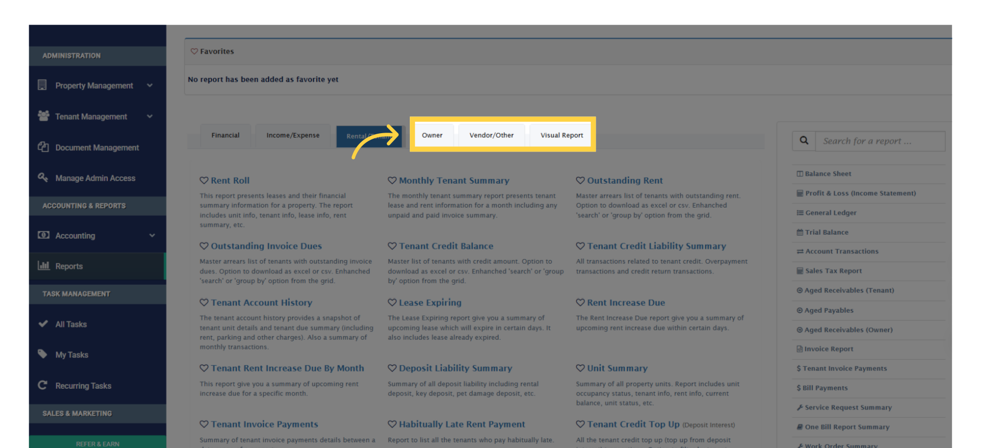 Rental or Tenant related Report