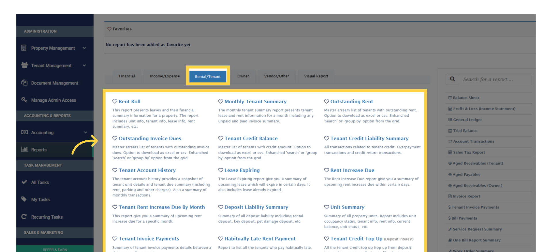 Rental or Tenant related Report