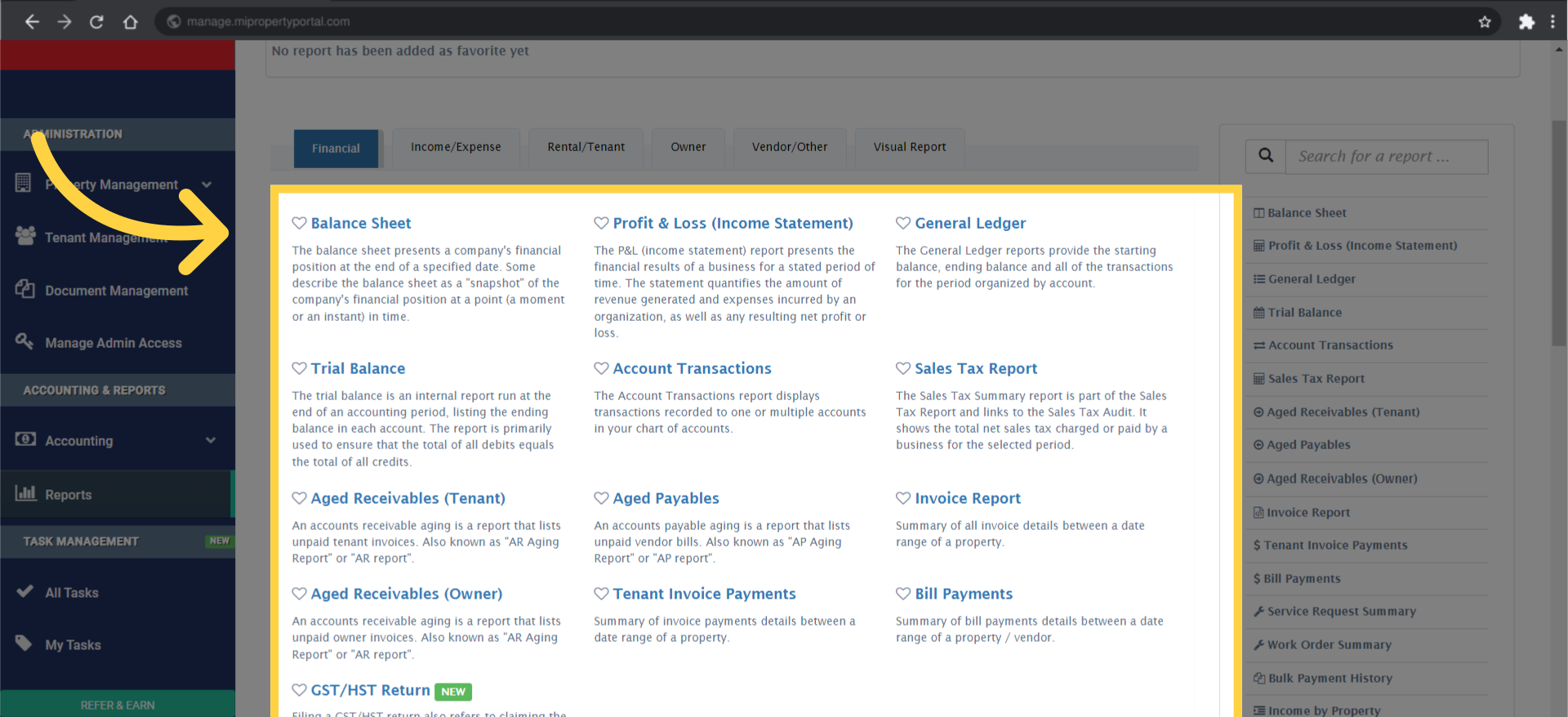 Choose the specific financial report you're interested in by clicking on it.