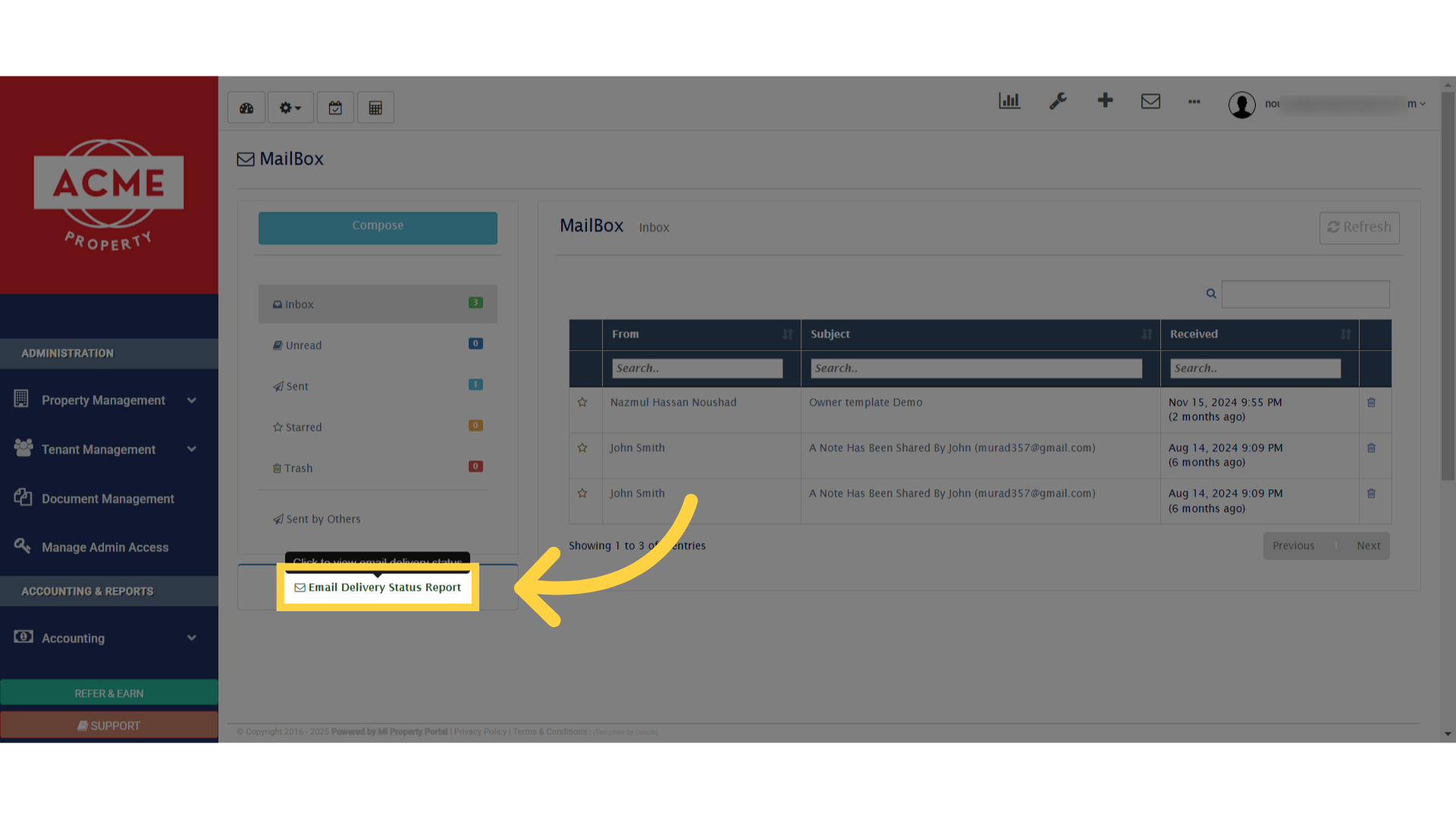 Click 'Email Delivery Status Report'