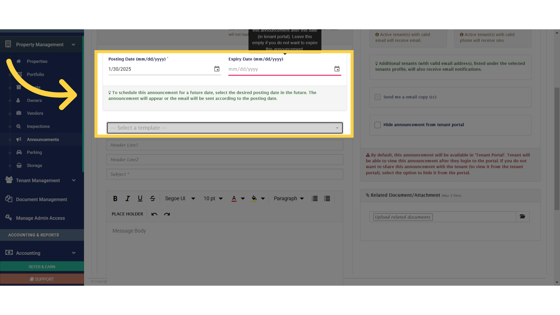 Click '--- Select a template ---'
