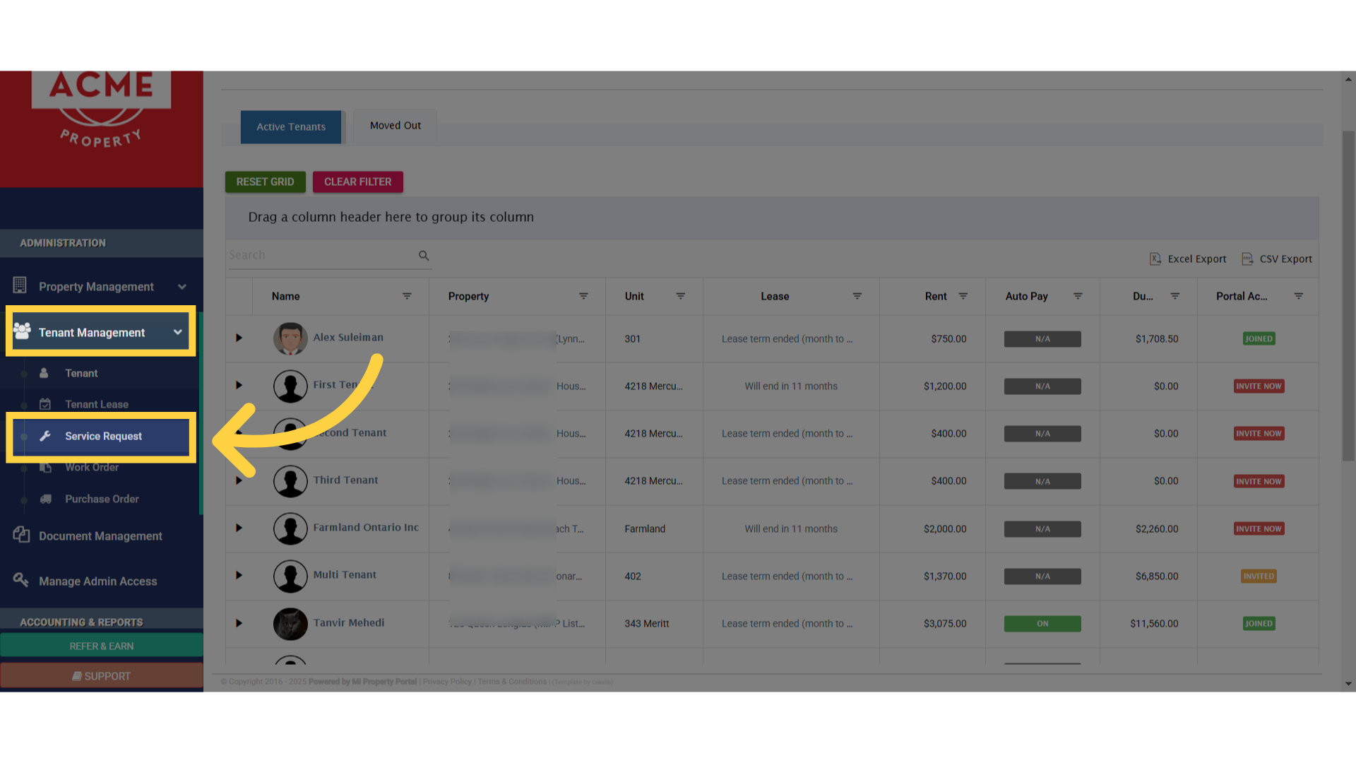 Click 'Service Request'