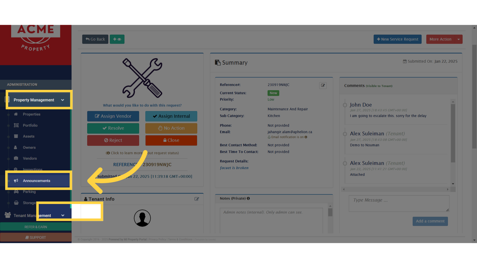Click 'Announcements'