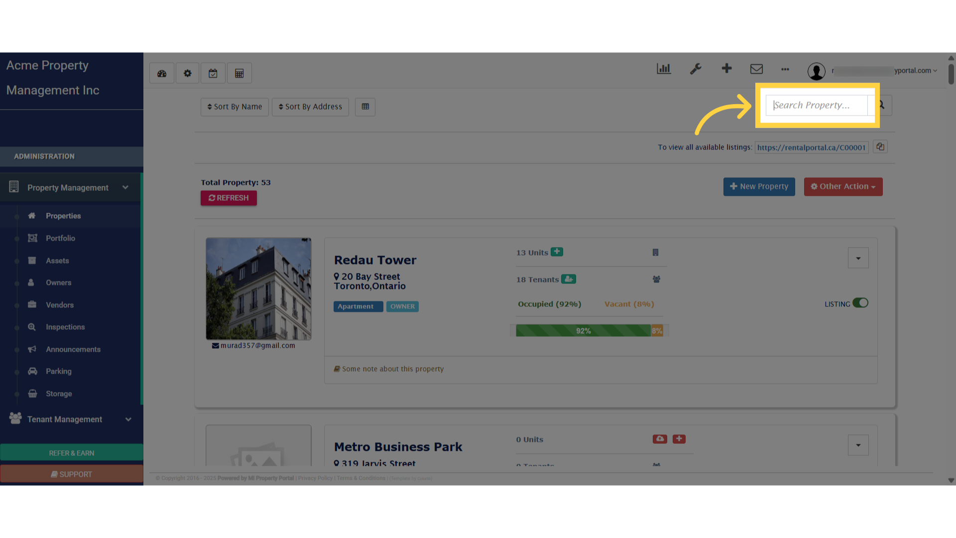 Click 'Search Property...'