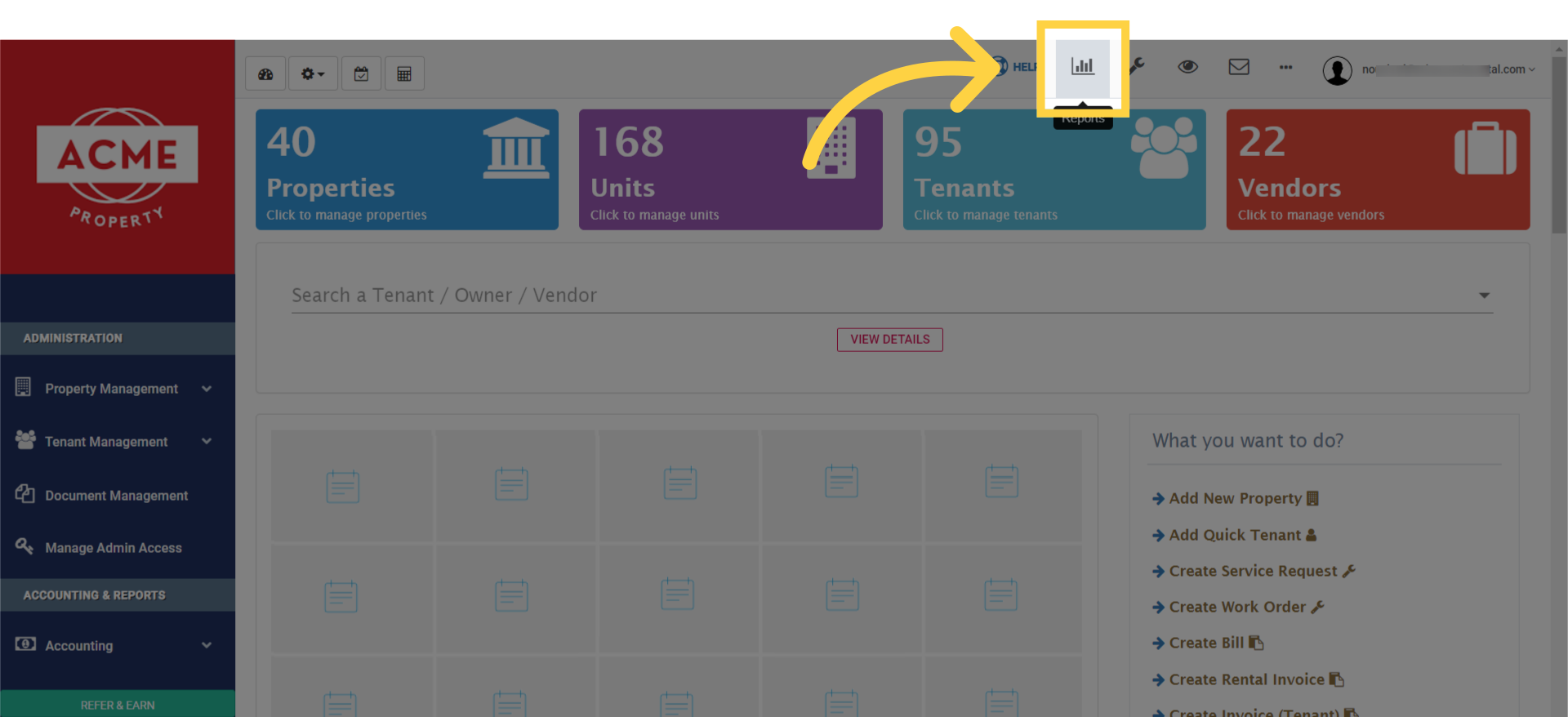 First, click on 'Reports' on the top of your dashboard