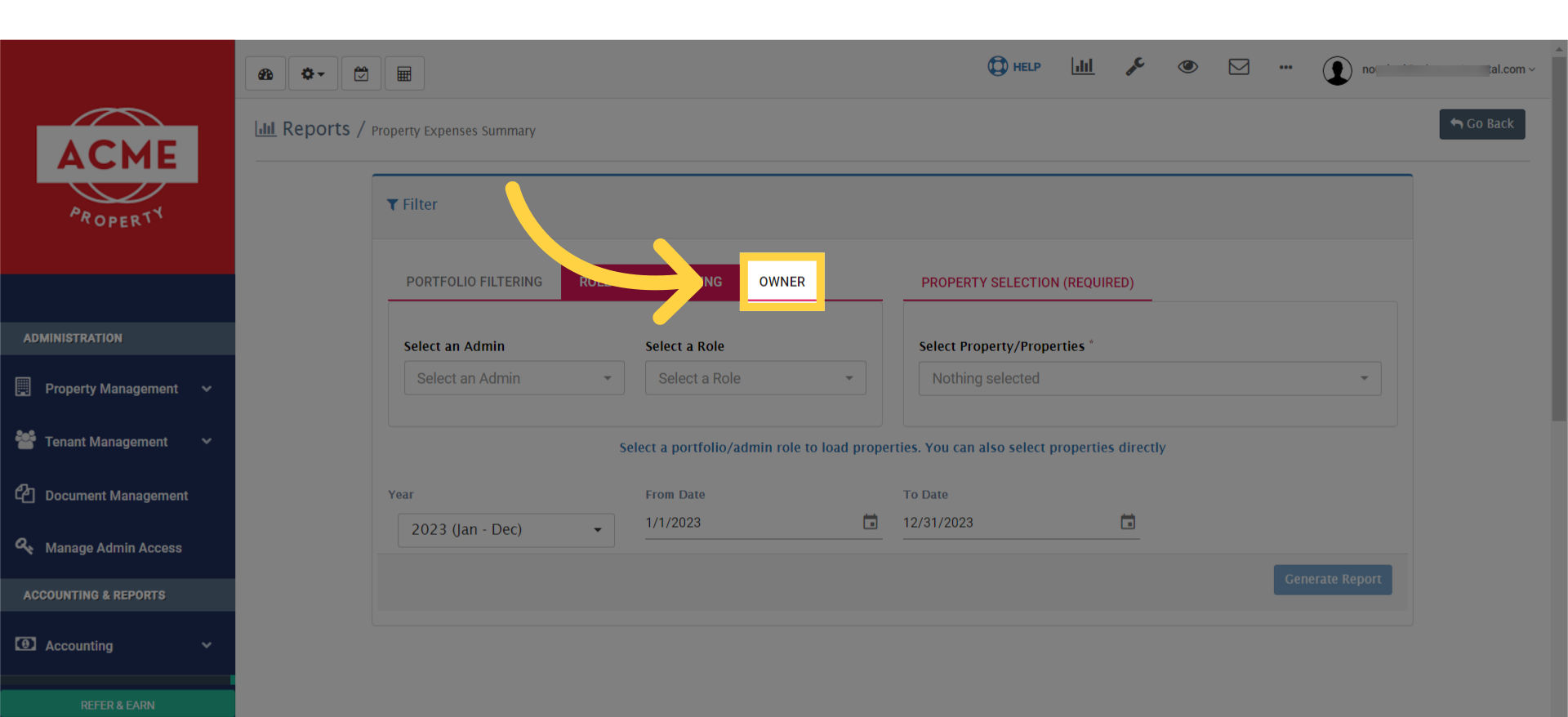 3rd option, you may select Owner