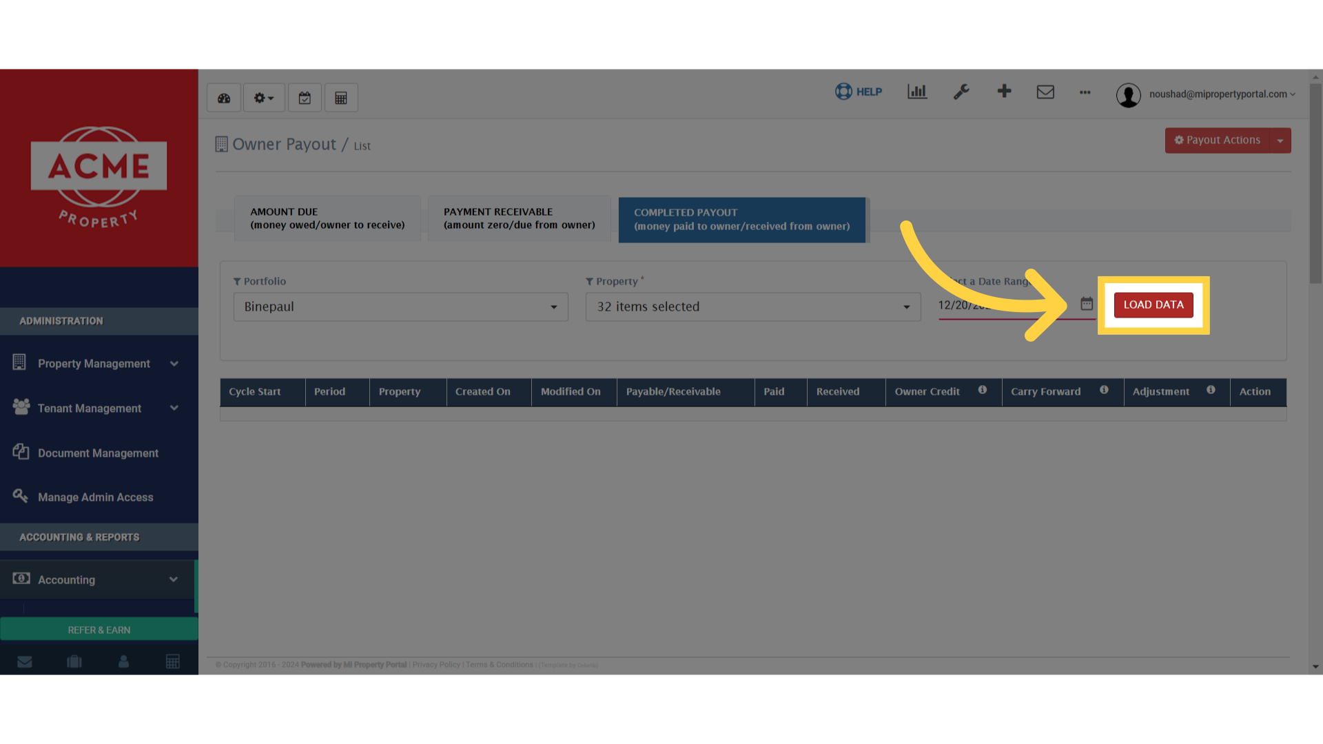 Click 'LOAD DATA'