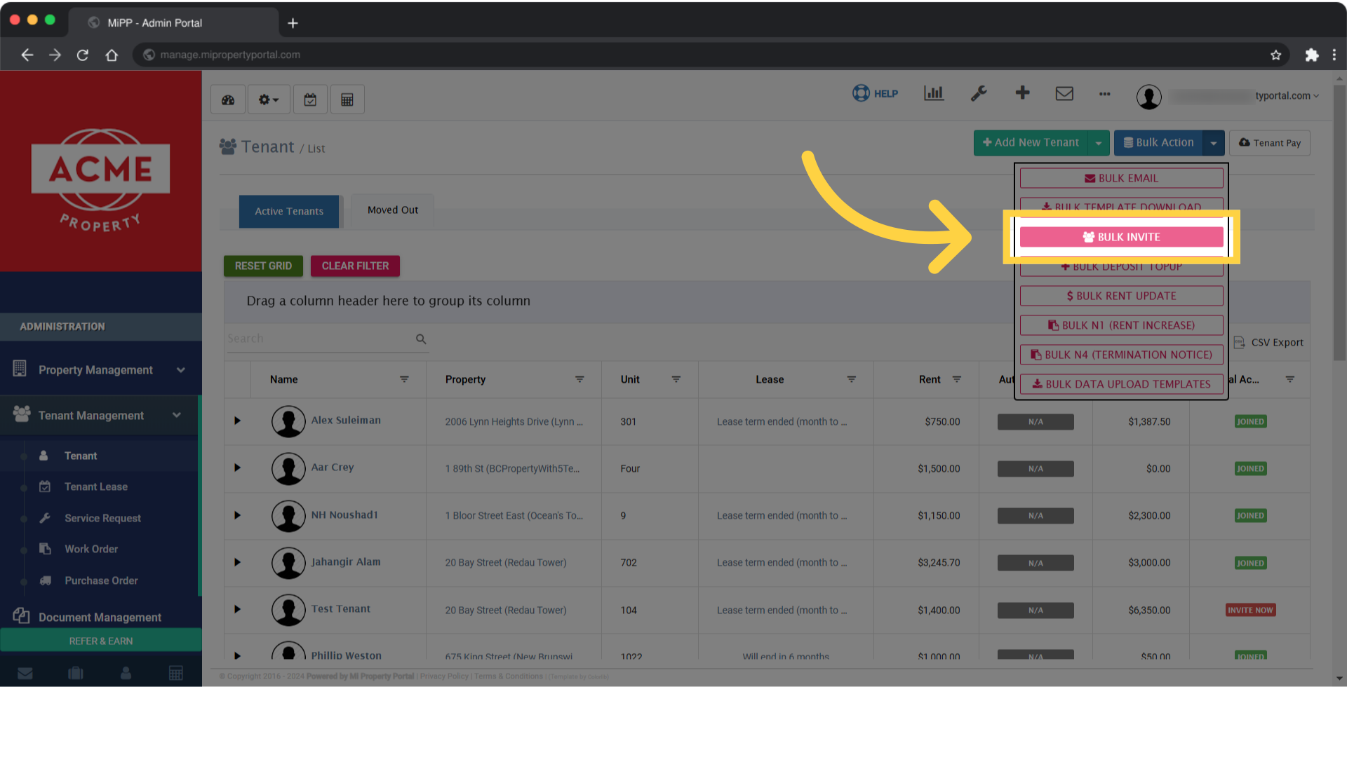 Click 'BULK INVITE'