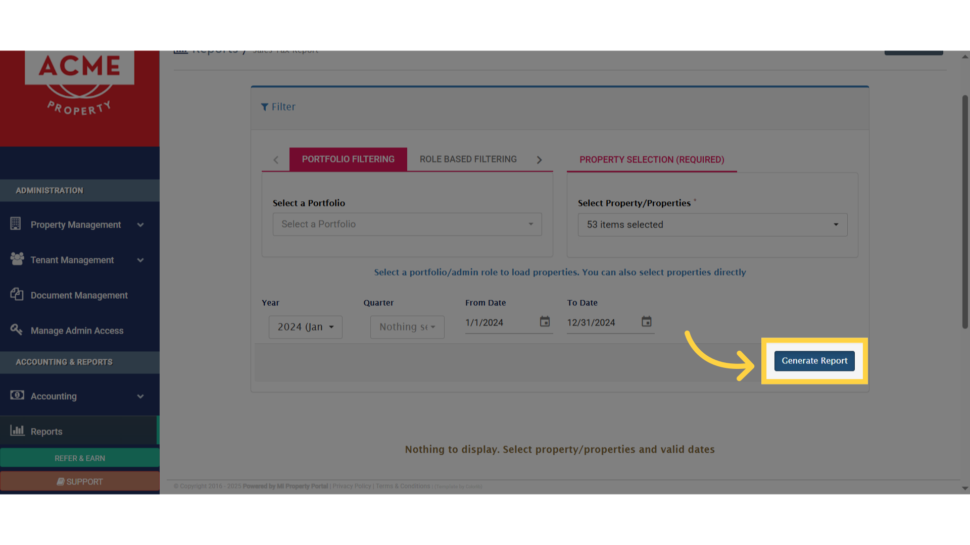 Click 'Generate Report'