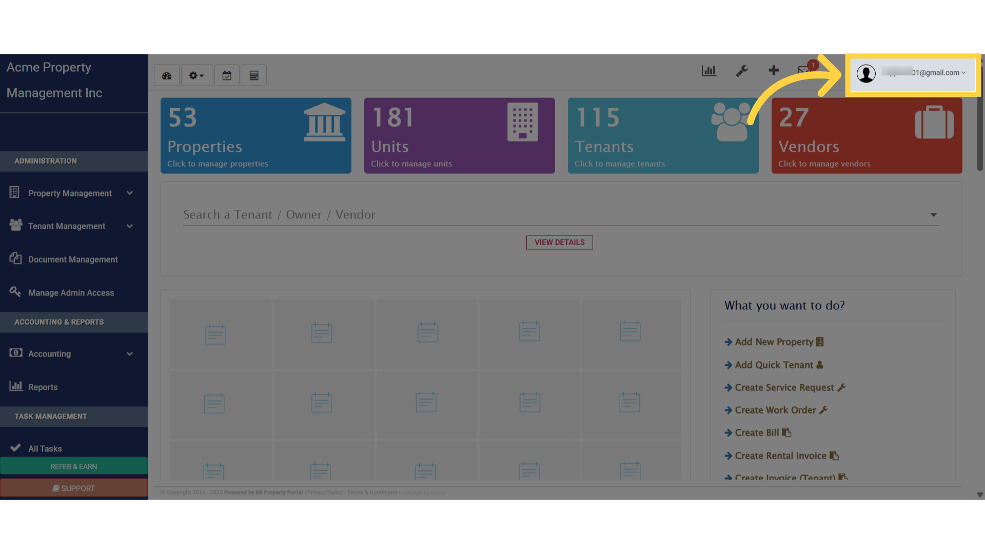 Click on User Email dropdown