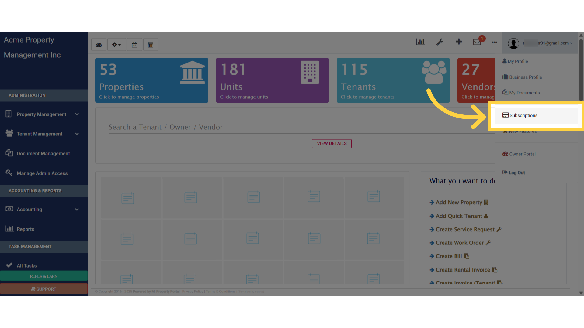 Click 'Subscriptions'