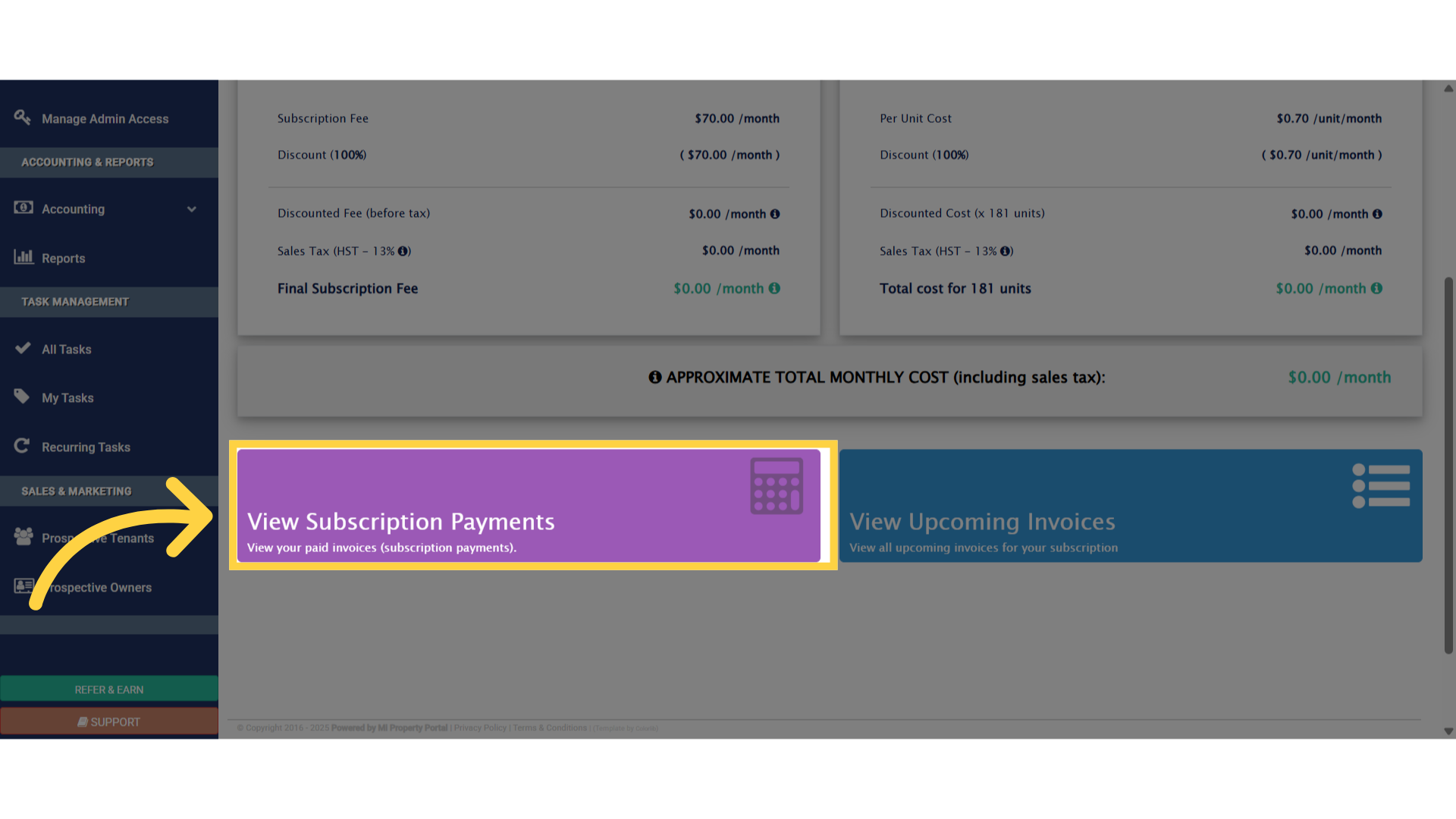 Click 'View Subscription Payments'