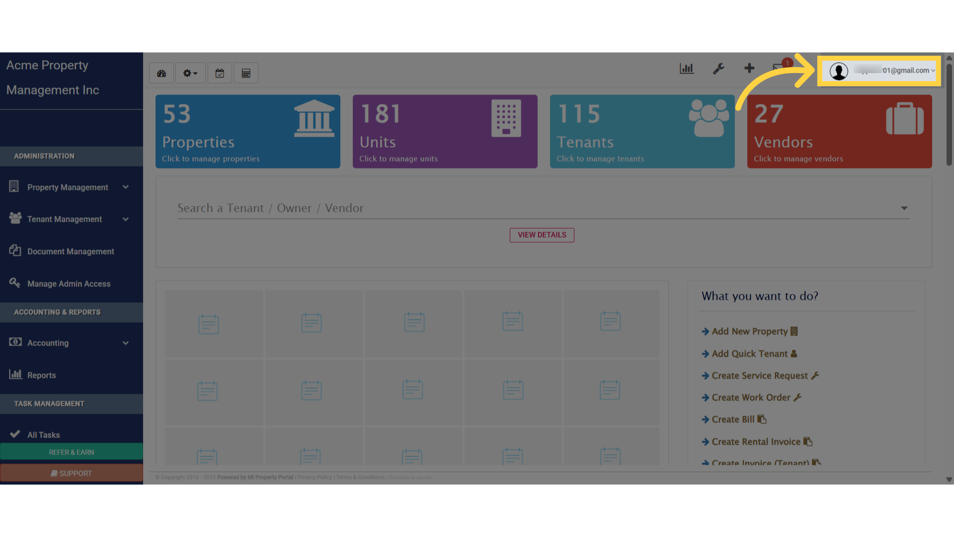 Click on User Email dropdown