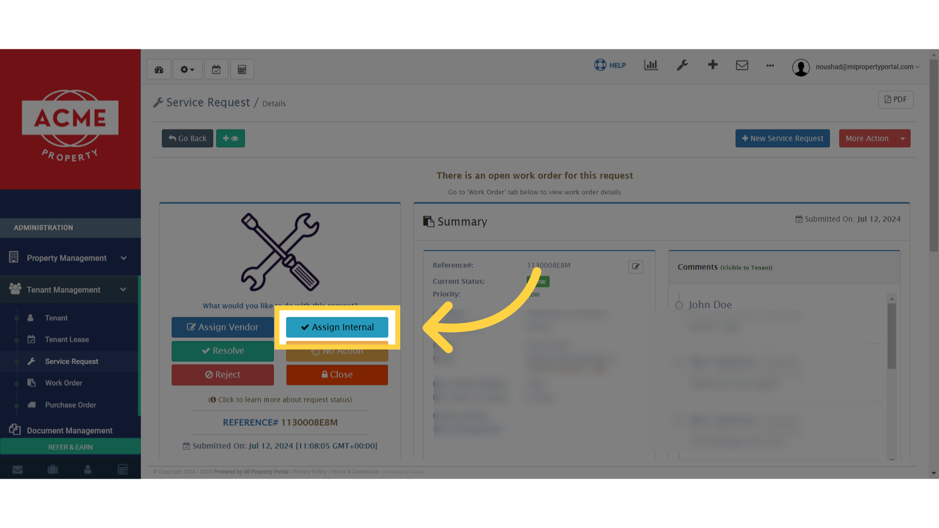 Click 'Assign Internal'