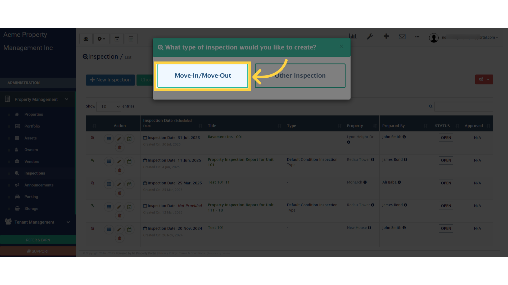 Click 'Move-In/Move-Out'