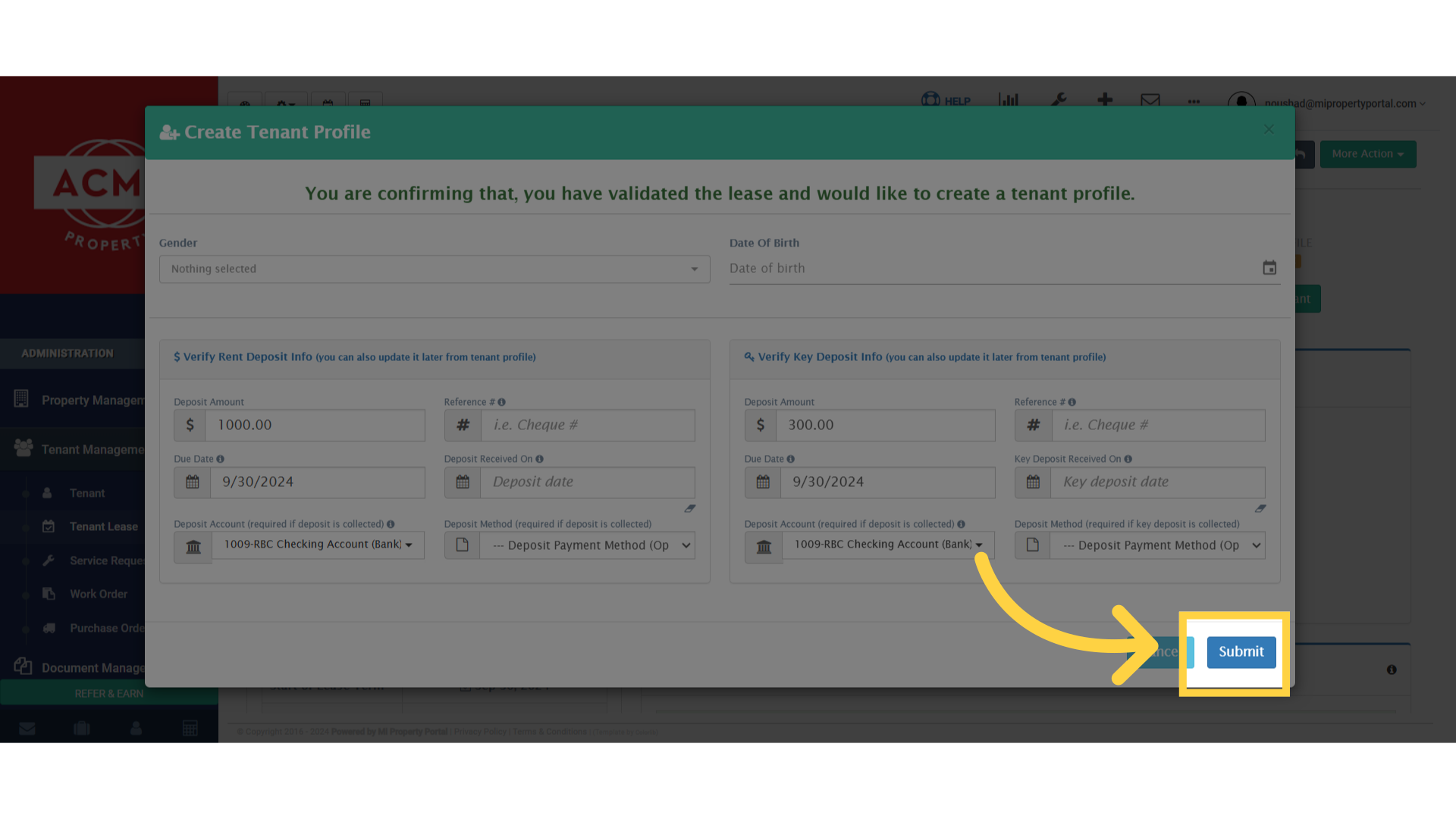 Cancel the tenant profile creation process