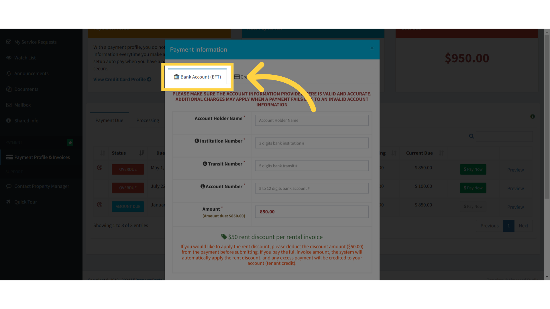 Click 'Bank Account (EFT)'