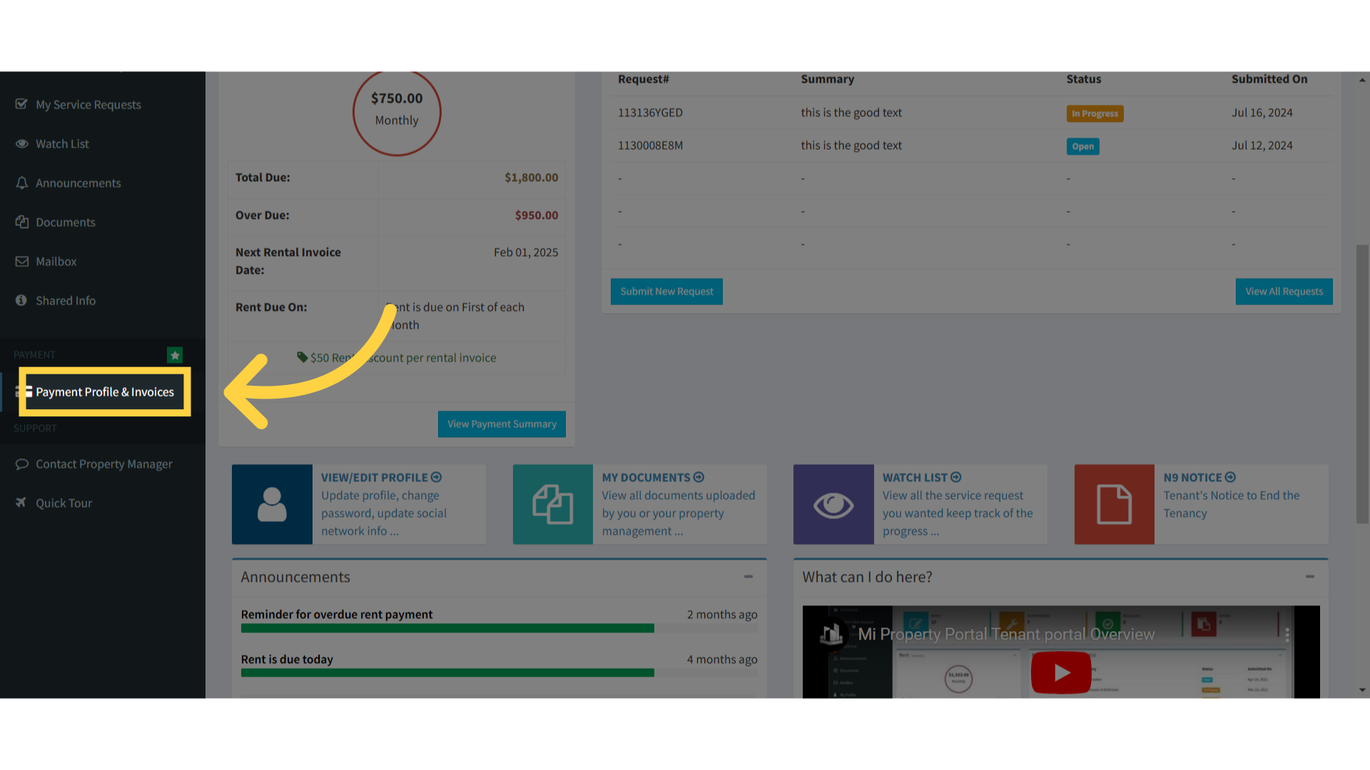 Click 'Payment Profile & Invoices'