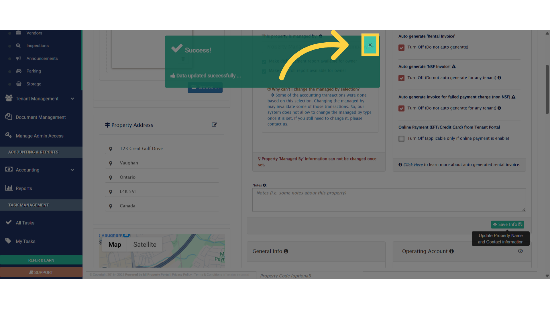Close the 'Success' pop-up