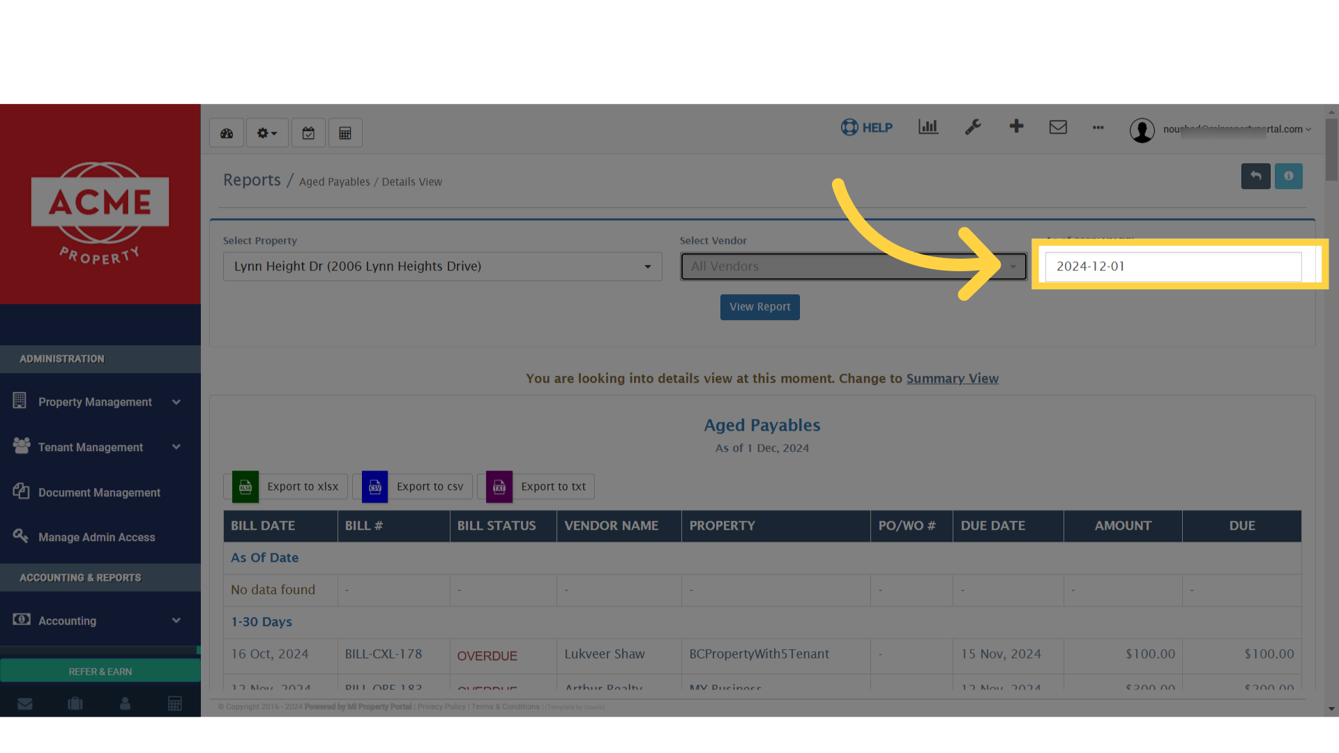 Choose the date under date field