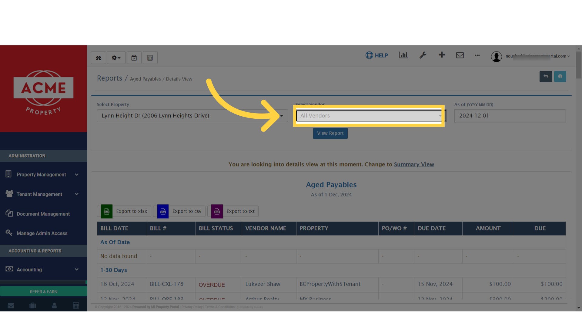 Complete the field under Select Vendor by choosing or selecting the specific vendor