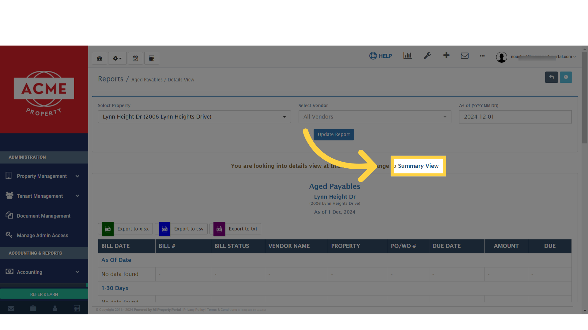 Since the current page layout is in Details View, with all the details. If you prefer a shorter version of the report, click on Summary View