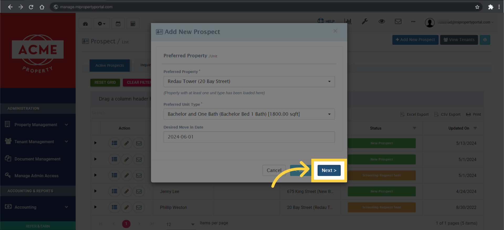 Click on 'Next >' to proceed to the next step.