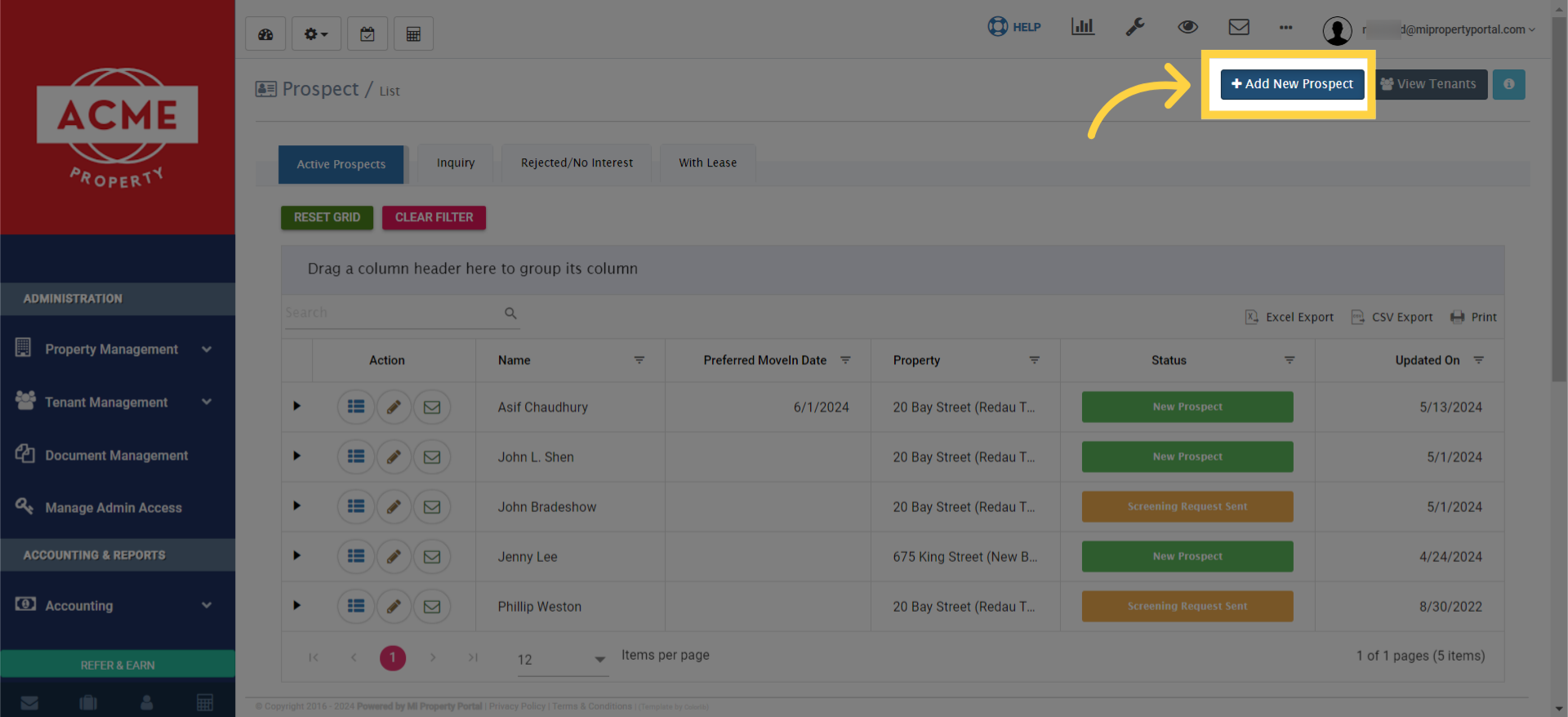 Click on 'Add New Prospect.'