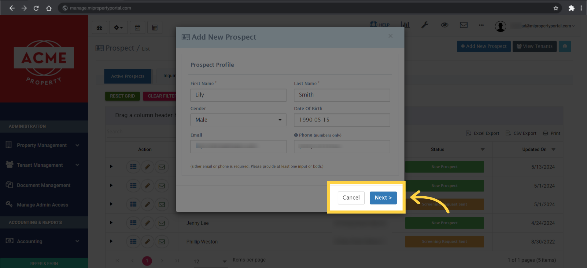 click on 'Next >' to proceed.