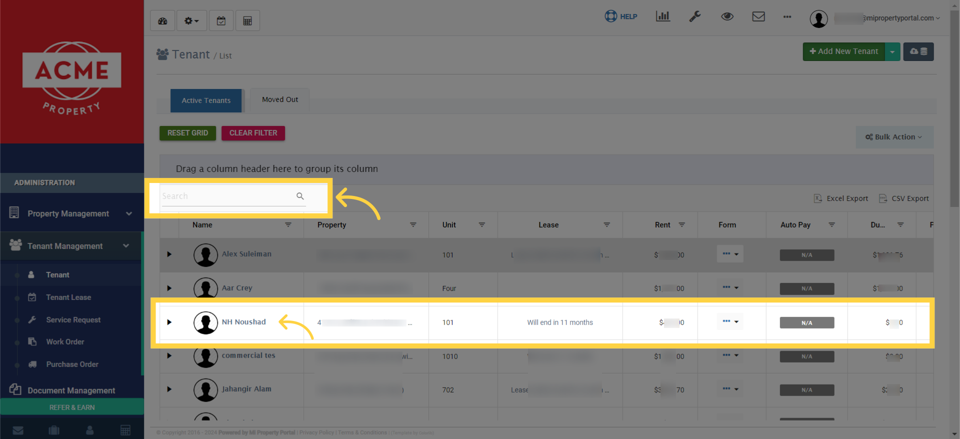 Use the search bar at the top—just type in their name or details and hit enter
