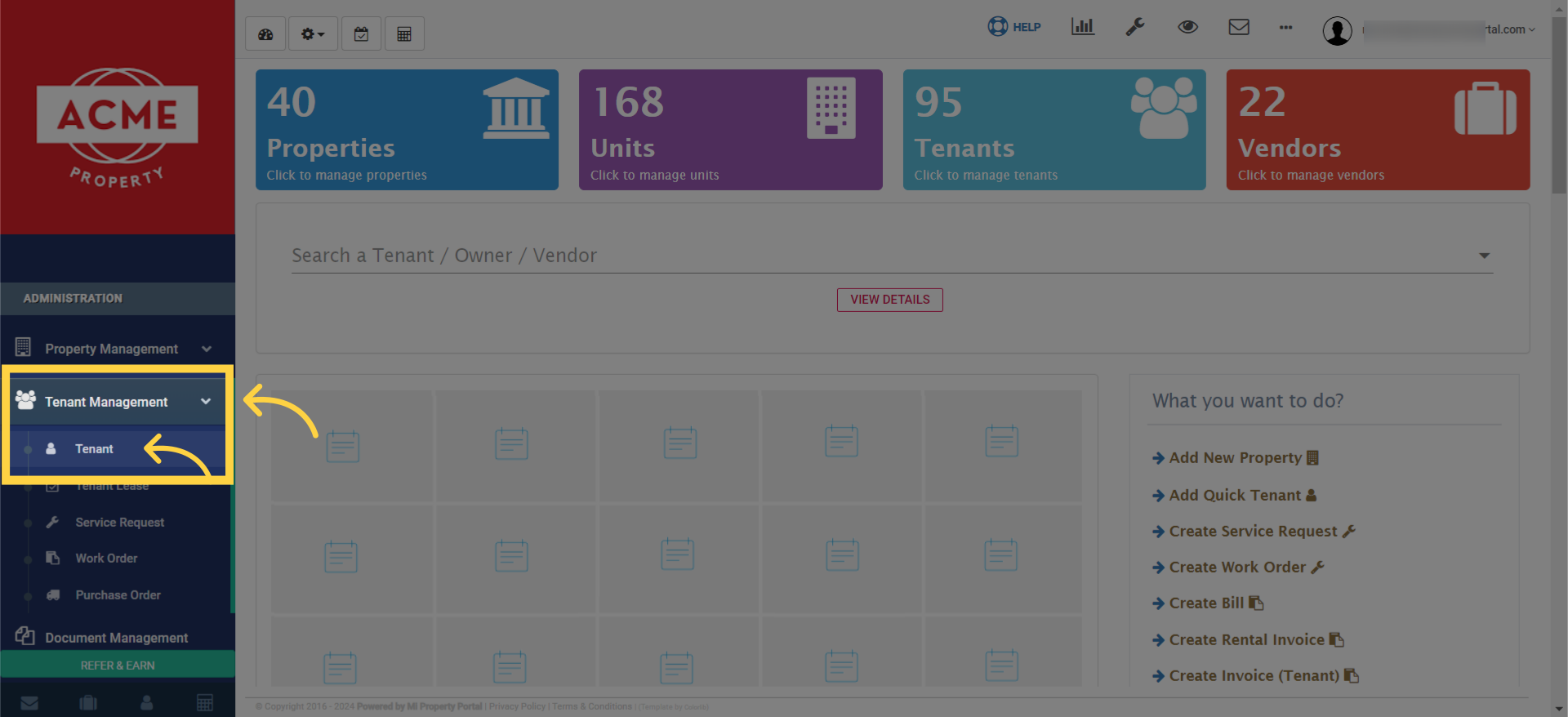 Once you’re on the dashboard, head over to the left-hand navigation menu, and click on 'Tenant'