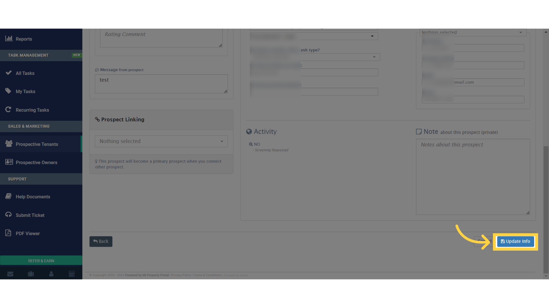 After making your changes, scroll down and click 'Update Info' to save them