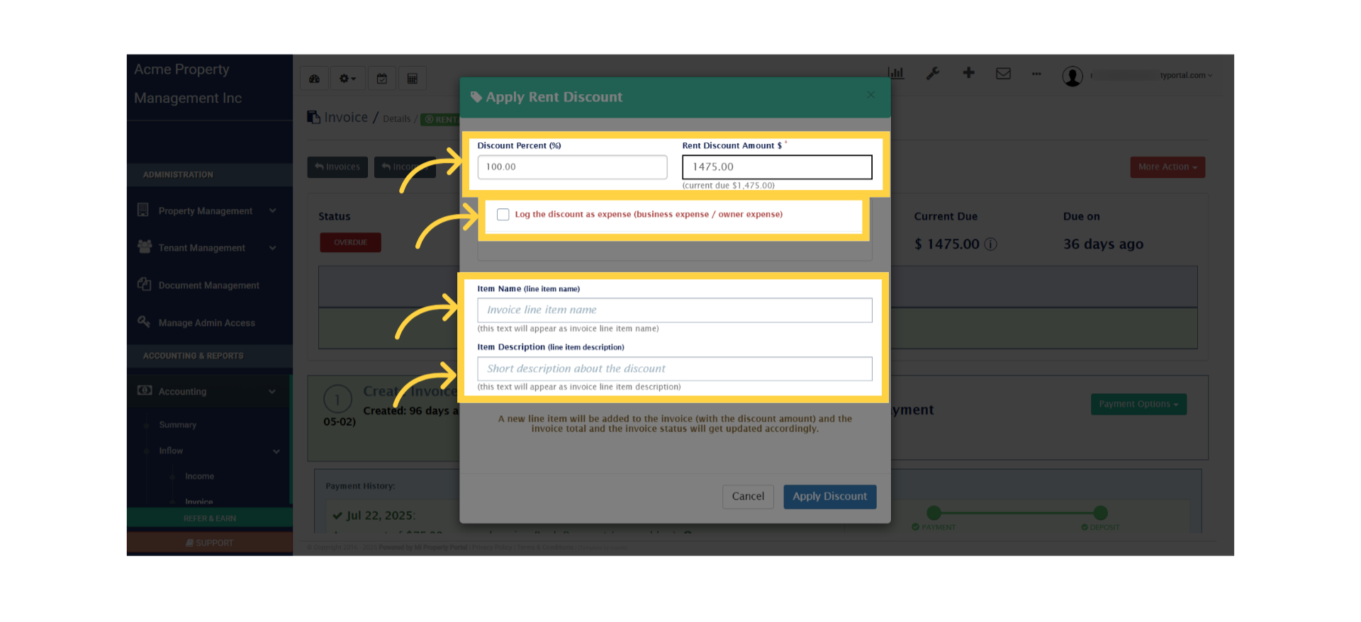 Click 'Apply Rent Discount'