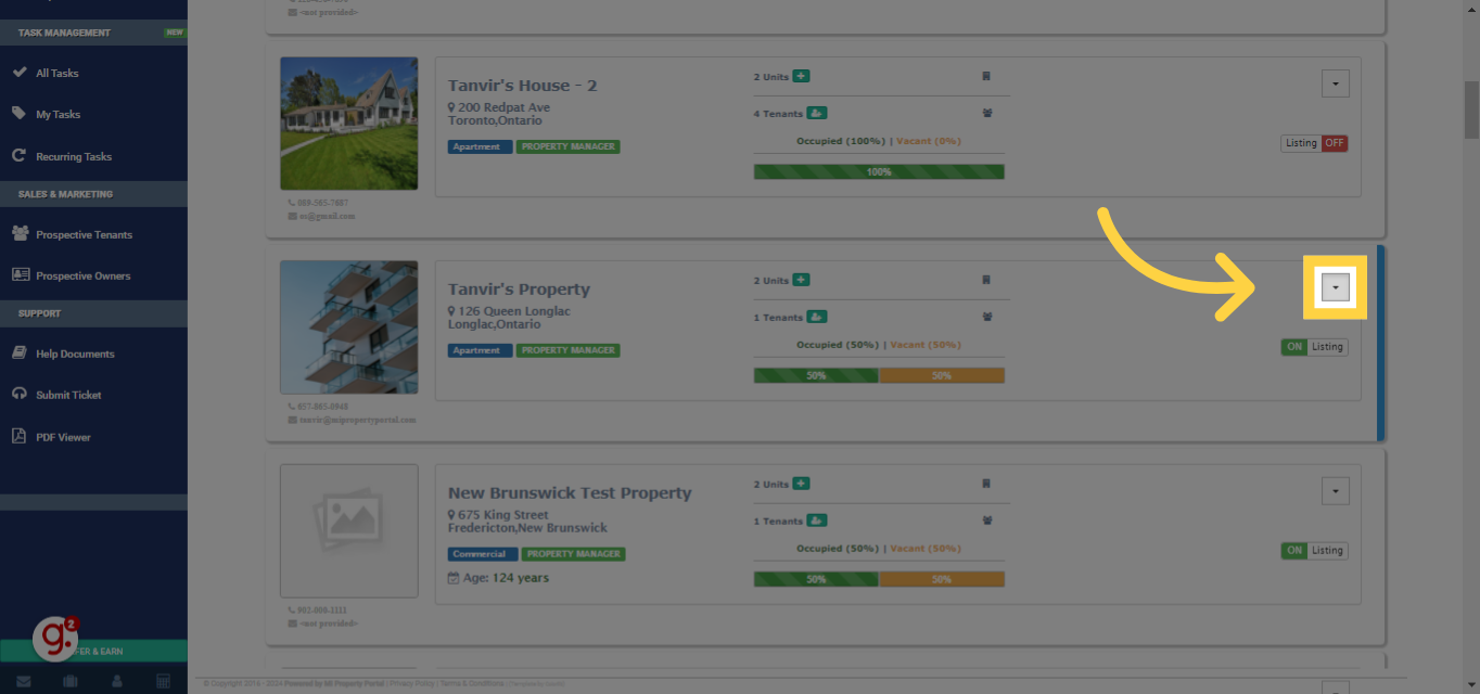 Click on the dropdown of a property