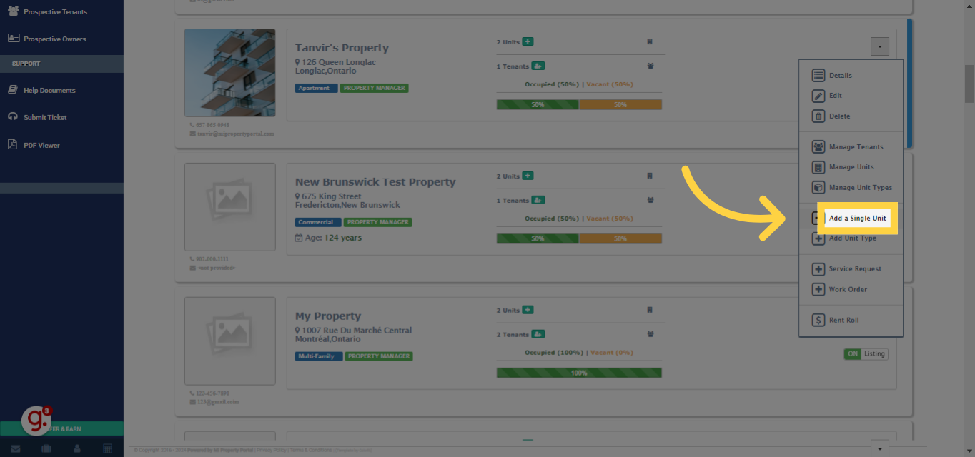 Choose 'Add a Single Unit' from the available options.