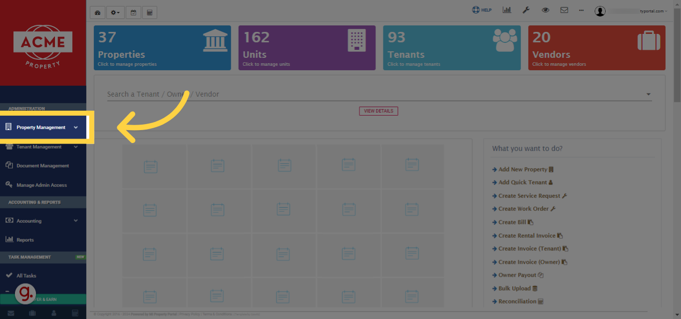 Next, click to the 'Property Management' dropdown menu.