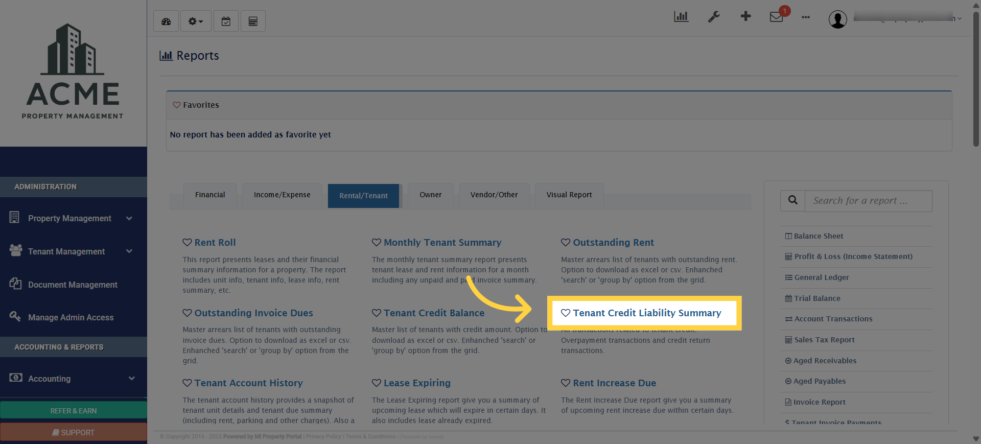 Select Tenant Credit Liability Summary