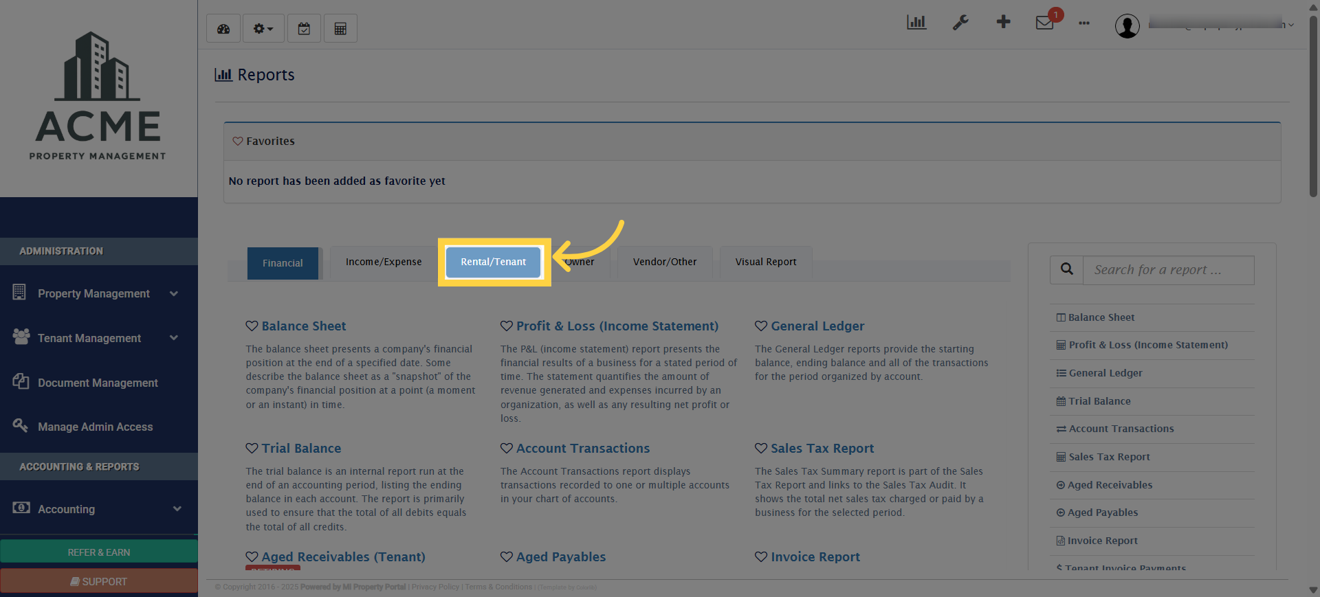 Choose Rental/Tenant Category