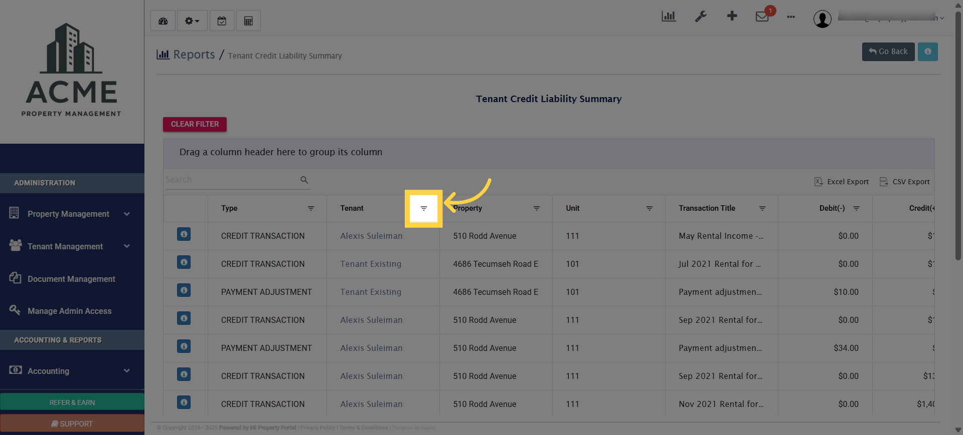 Click Report Action Button