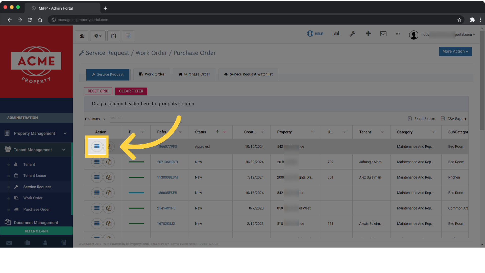 Search for a Service Request that needs Approval. Click on View Details icon