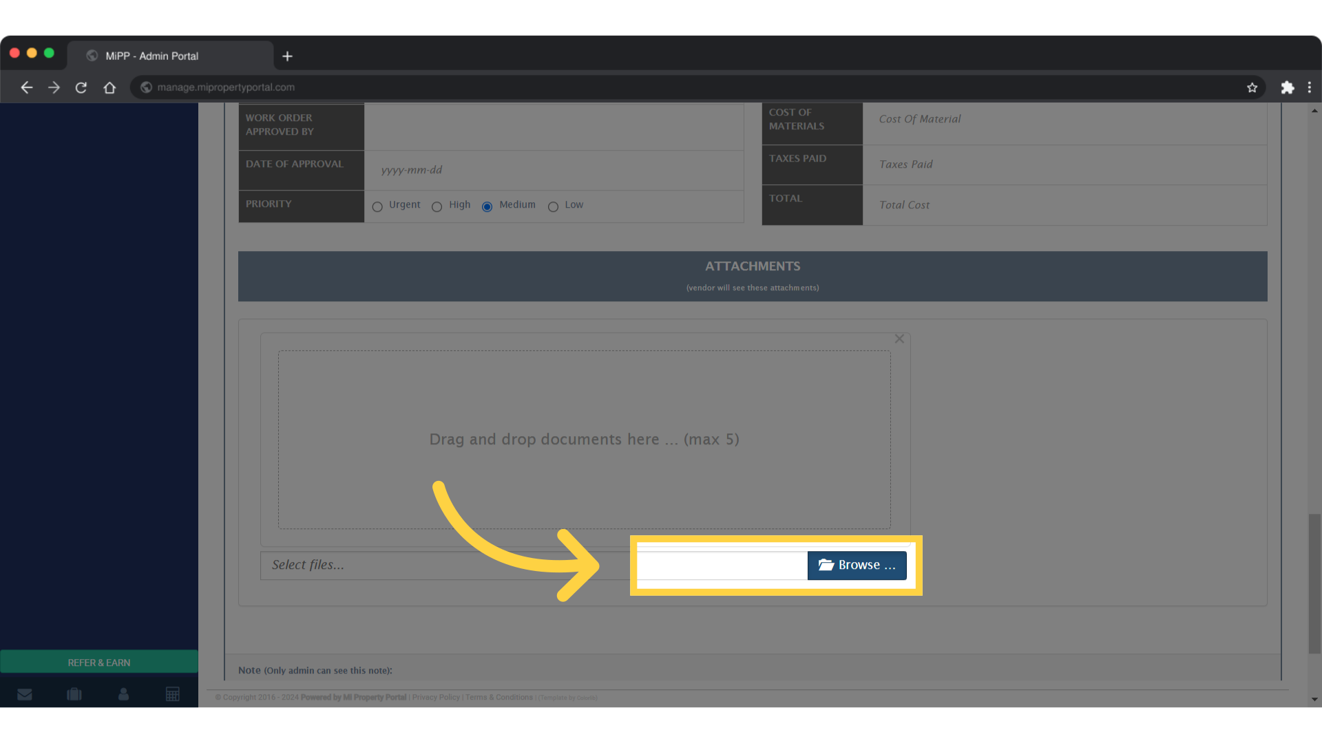 Click on Browse to upload documents from the device