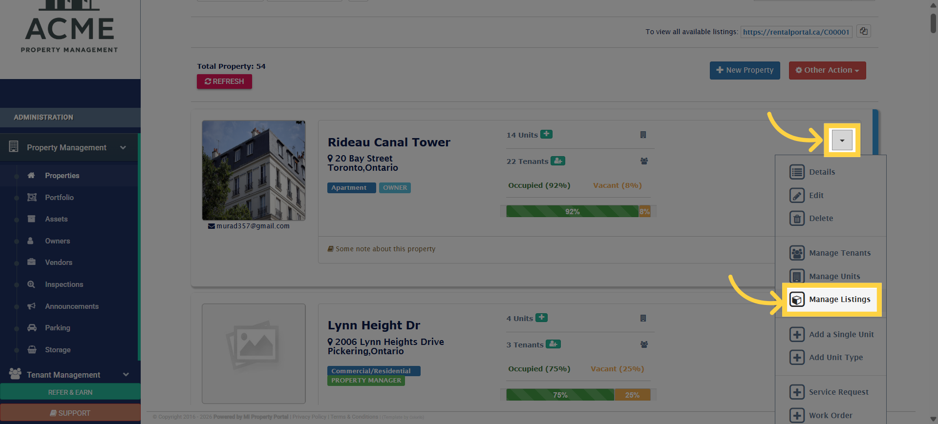 Go to Manage Listings