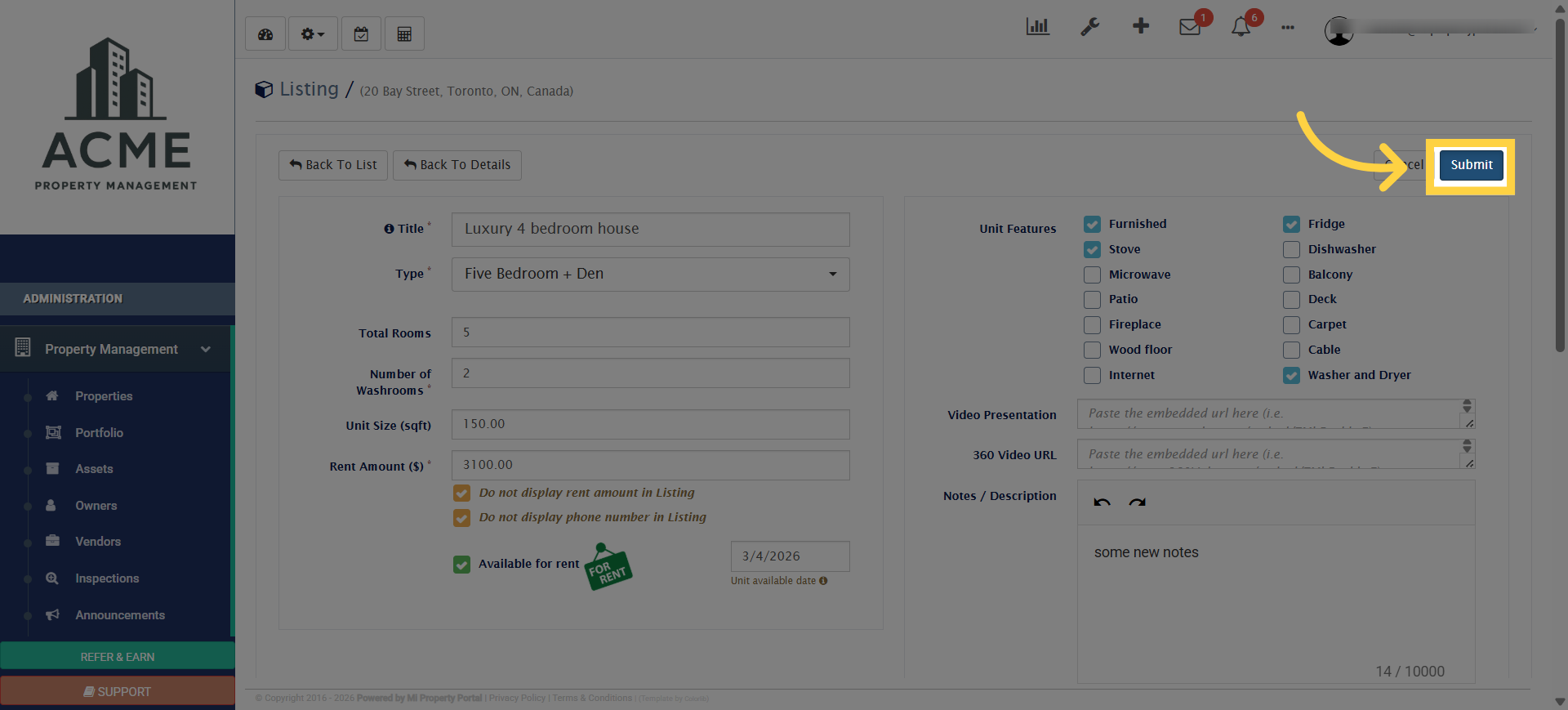Submit Listing Changes