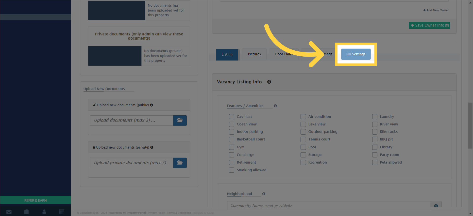 click on the 'Bill Settings'