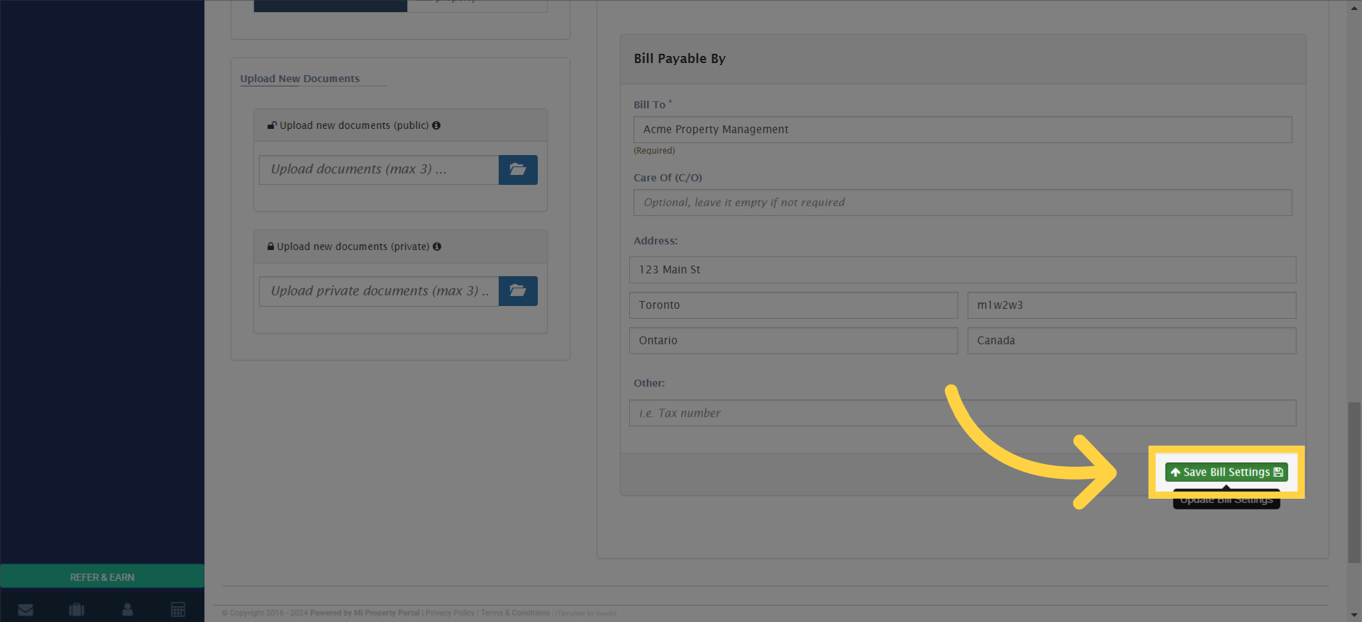 Click 'Save Bill Settings'