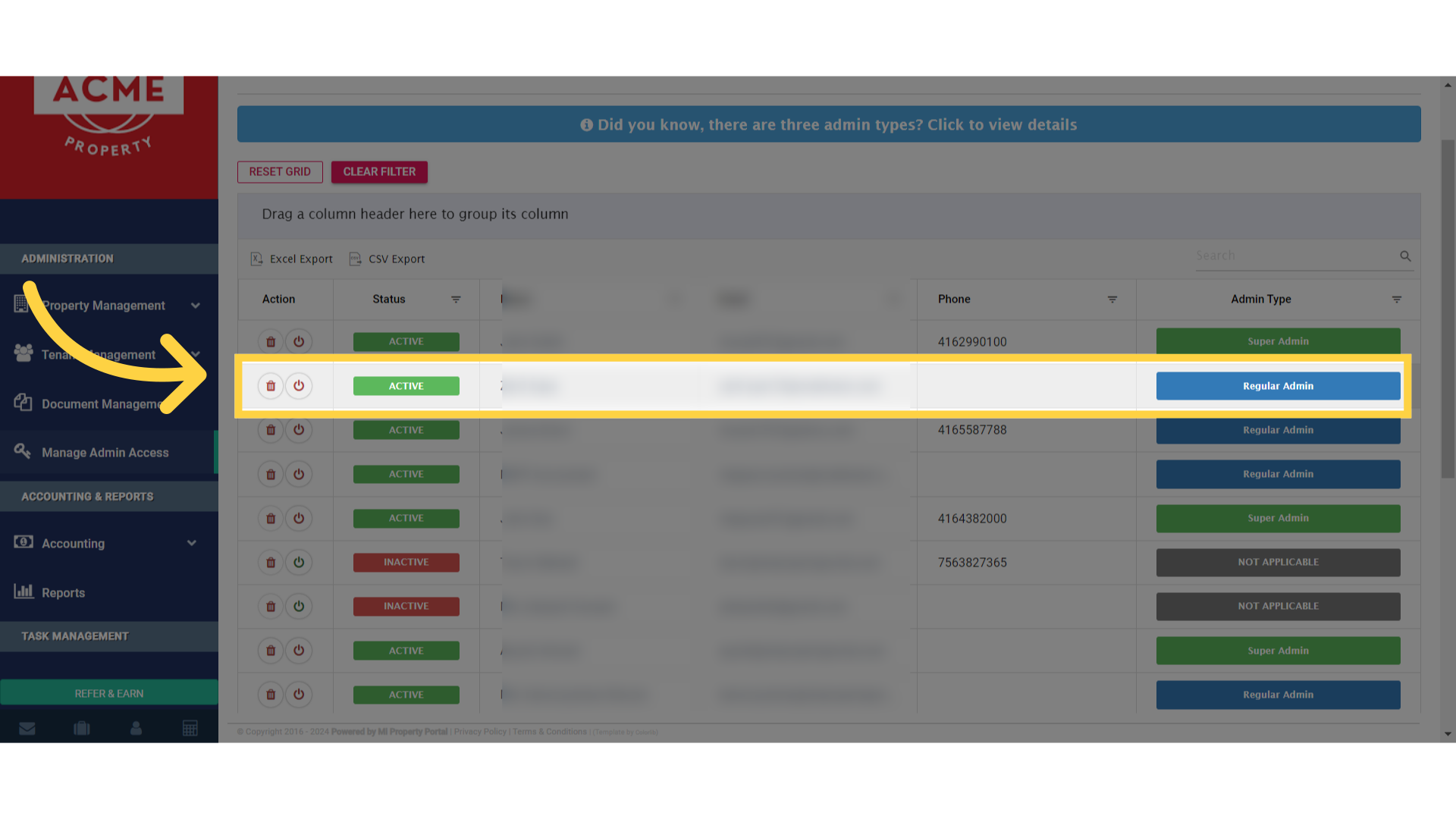 Click 'Regular Admin'